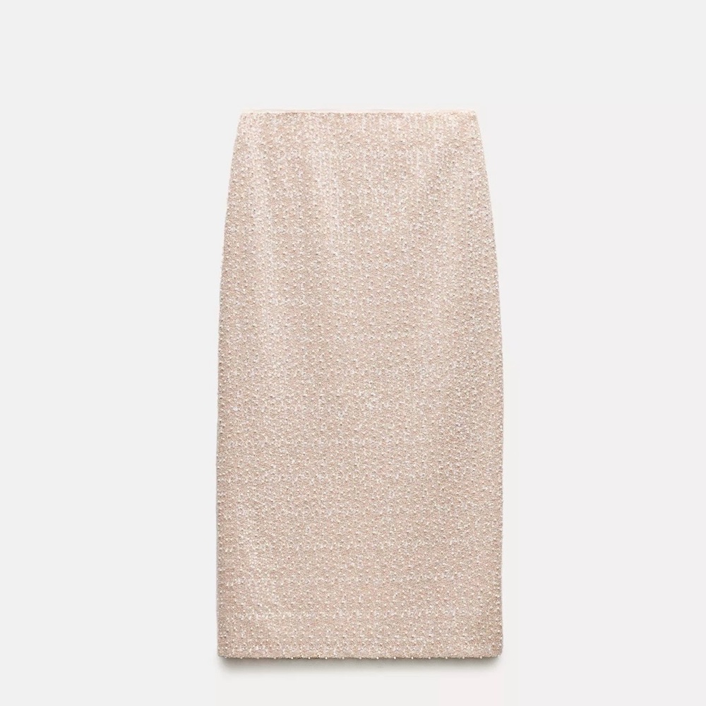 Zara Textured Beige Pencil Skirt